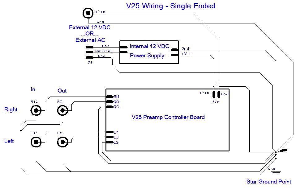 V25 preamp controller single-ended wiring schematic